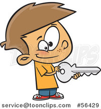 Cartoon Brunette White Boy Holding a Big Key by Toonaday