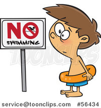 Cartoon Brunette White Boy Wearing an Inner Tube by a No Swimming Sign by Toonaday
