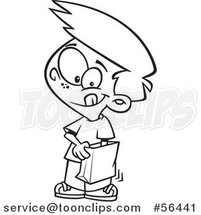 Cartoon Outline Boy Reaching into a Grab Bag by Toonaday