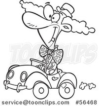Outline Cartoon Clown Driving a Tiny Car by Toonaday