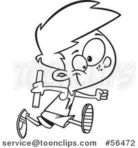 Cartoon Outline Boy Holding a Baton and Running a Relay Race by Toonaday
