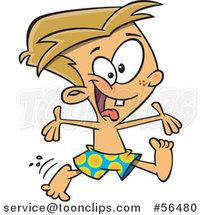 Cartoon Excited Dirty Blond White Boy Jumping and Ready to Go to the Beach by Toonaday
