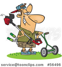 Cartoon White Lawn Warrior Guy Ready to Mow and Weed Whack by Toonaday