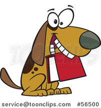 Cartoon Brown Dog Sitting with a Book in His Mouth by Toonaday