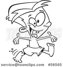 Cartoon Outline Excited Boy Jumping and Ready to Go to the Beach by Toonaday