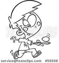 Cartoon Outline Boy Running in an Egg Race by Toonaday
