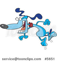 Cartoon Happy Blue Dog Jumping by Toonaday