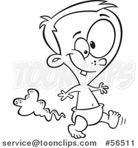 Cartoon Outline Stinky Baby Boy Walking and Farting or Pooping by Toonaday