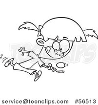 Cartoon Outline Girl Running in an Egg Race by Toonaday