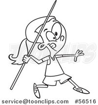 Cartoon Outline Track and Field Girl Throwing a Javelin by Toonaday