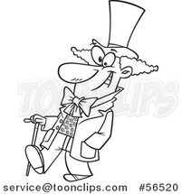 Cartoon Outline Guy, Willy Wonka, Walking with a Cane by Toonaday