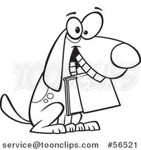 Cartoon Outline Dog Sitting with a Book in His Mouth by Toonaday