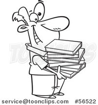 Cartoon Outline Guy Holding a Stack of Books by Toonaday