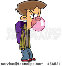 Cartoon Bored White School Boy Blowing Bubble Gum by Toonaday