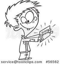 Cartoon Outline Boy, Charlie, Holding a Golden Ticket by Toonaday