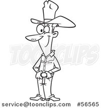 Cartoon Outline Skinny Cowboy Standing with His Hands on His Belt Buckle by Toonaday