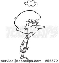 Cartoon Outline Grumpy Lady with a Cloud over Her Head and Balled Fists by Toonaday