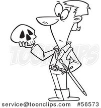 Cartoon Outline Guy, Hamlet, Holding a Skull by Toonaday