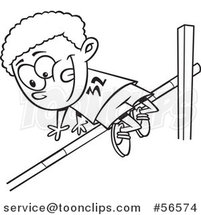 Cartoon Outline Black Boy Doing a Track and Field High Jump by Toonaday