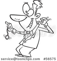 Cartoon Outline Grinning Hypnotist Swinging a Pocket Watch by Toonaday