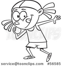 Cartoon Outline Black Track and Field Girl Throwing a Shotput by Toonaday