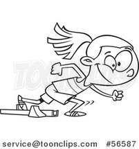 Cartoon Outline Black Track and Field Girl Taking off for a Sprint by Toonaday