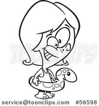 Cartoon Outline Girl Wearing an Inner Tube by Toonaday