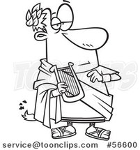 Cartoon Outline Nero Fiddling with a Lyre While Rome Burns by Toonaday