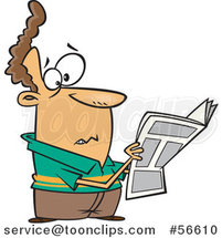 Cartoon Brunette White Guy Reading Terrible News in the Paper by Toonaday