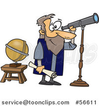 Cartoon Guy, Gallileo, Looking Through a Telescope by Toonaday