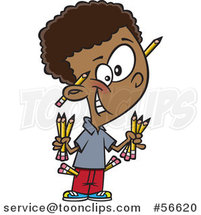 Cartoon Black School Boy Armed with Pencils by Toonaday