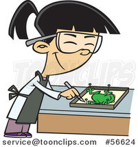 Cartoon Asian School Girl Dissecting a Frog in Class by Toonaday
