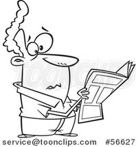 Cartoon Outline Guy Reading Terrible News in the Paper by Toonaday