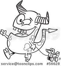 Cartoon Outline Monster Pulling a Duck Toy by Toonaday