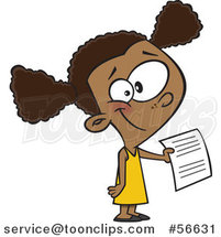 Cartoon Black School Girl Holding out an Assignment by Toonaday