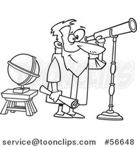 Cartoon Outline Guy, Gallileo, Looking Through a Telescope by Toonaday