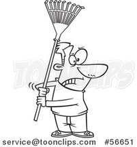 Cartoon Outline Guy Ready to Fight with a Rake by Toonaday