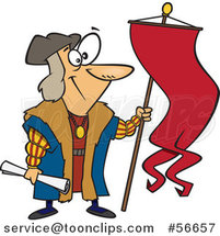 Cartoon Christopher Columbus Holding a Scroll and Flag by Toonaday