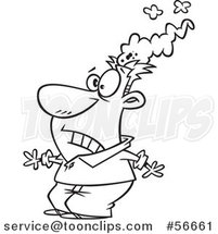 Cartoon Outline Brain Blasted Guy with a Smoking Head by Toonaday