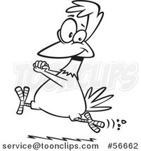 Cartoon Outline Chicken Running and Cheering by Toonaday