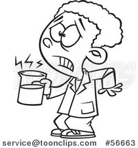 Cartoon Outline African School Boy Holding a Hot Cup in Science Class by Toonaday