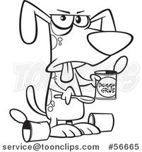 Cartoon Outline Dog Eating a Gross Can of Wet Food by Toonaday