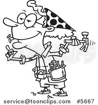 Cartoon Black and White Line Drawing of a Handy Granny Using a Hammer by Toonaday