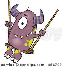 Cartoon Horned Purple Monster on a Swing by Toonaday