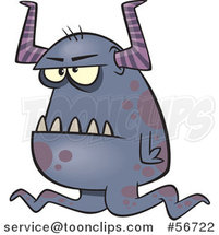 Cartoon Grumpy Purple Horned Monster by Toonaday