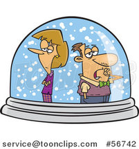 Cartoon Unhappy White Couple Isolated in a Snow Globe by Toonaday