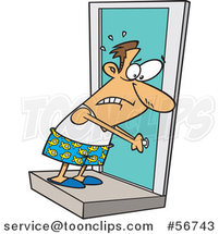 Cartoon White Guy in His Underware, Locked out of His House by Toonaday