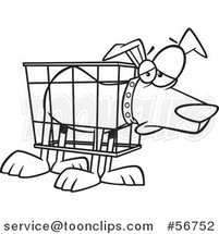 Cartoon Outline Unhappy Dog in a Cramped Crate by Toonaday