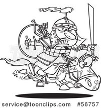 Cartoon Outline Guy, Genghis Khan, Riding into Battle on Horseback by Toonaday