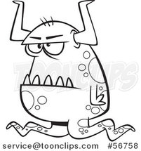 Cartoon Outline Grumpy Horned Monster by Toonaday